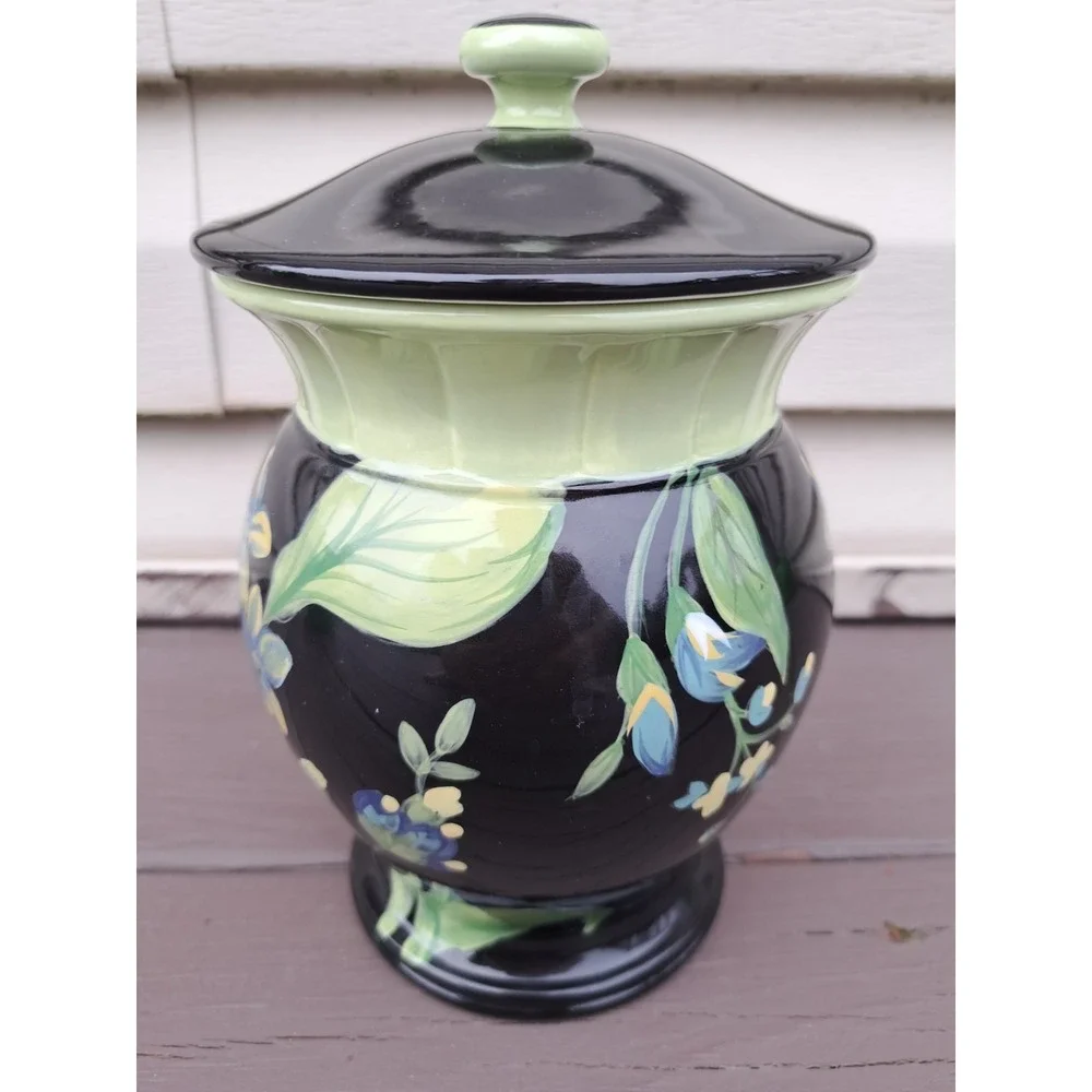 Raymond Waites Tropique Floral Porcelain Canister Cookie candy Jar 8.5 In Hight